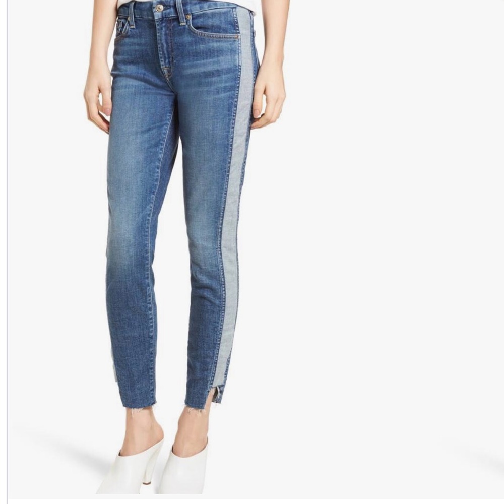 7 for all mankind jeans - midrise ankle side stripe jeans